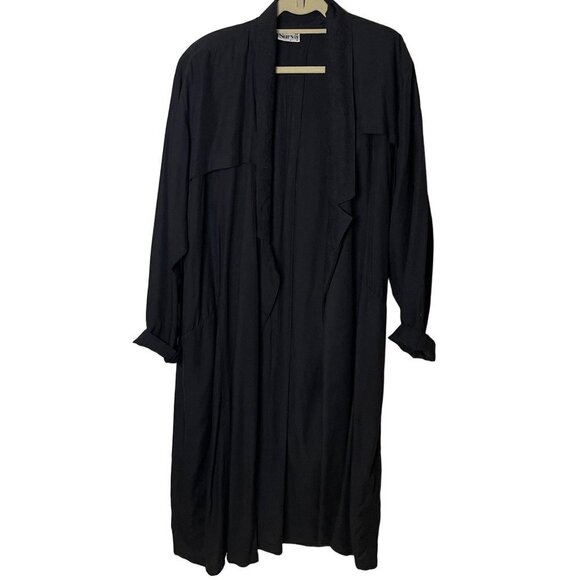 Surya Womens Duster Black Size Large Vintage Open Front Embroidered Rayon Pocket - Picture 16 of 16